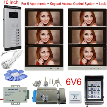 

Electronic Doorman With Camera 6 Units 10"Color Monitor Intercom Doorbell With Lock + Access Control System Rifd Password Unlock