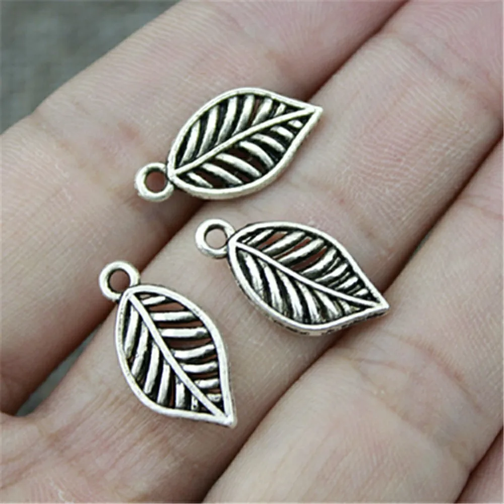 

WYSIWYG 20pcs 20x10mm Small Leaf Charms Lot Tibetan Leaf Charms Vintage Antique Silver Color Leaf Charm