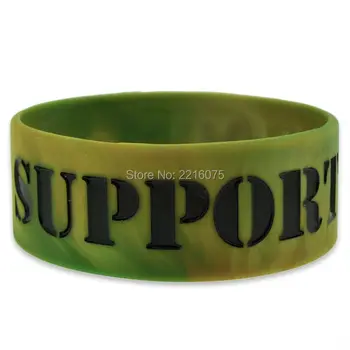 

300pcs one inch Support Our Troops Military Camo Wide wristband silicone bracelets free shipping by DHL express