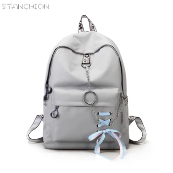 

STANCHION Big Capacity Shopping Laptop Mini Backpack Chains Mochila Womens School Backpacks Rucksack Canvas Student Bookbag
