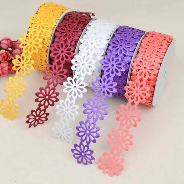 

3.8cm*20Yard Flower Ultrasonic embossed Ribbon Polyester Heart Trim for Garment Accessories gift packaging Decoration 17#colors