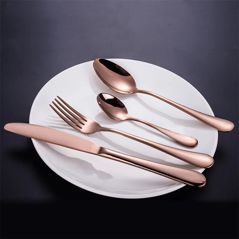 

KCASA 4Pcs/Set Western Food Dinnerware Kit Stainless Steel Rosy Gold Cutlery Fork Knife Spoons Tableware Set