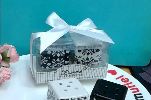 Черный и белый Дамаск Керамика мельница для соли и перца 50 компл./лот Свадебные душ сувениры подарки 2 шт./компл