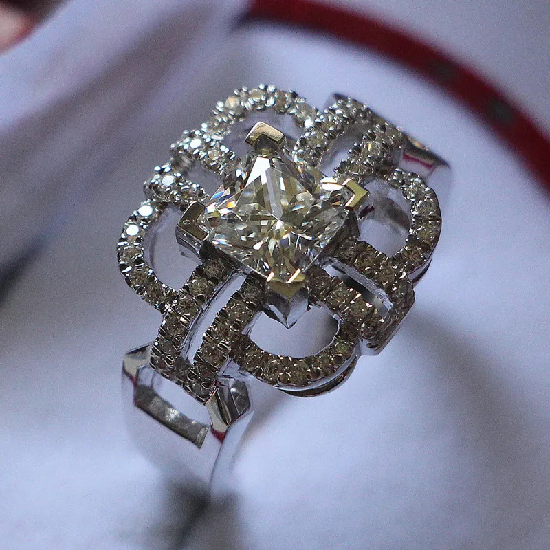 Popular Chinese Knot 1CT Princess Ring Sterling Silver Jewelry Square