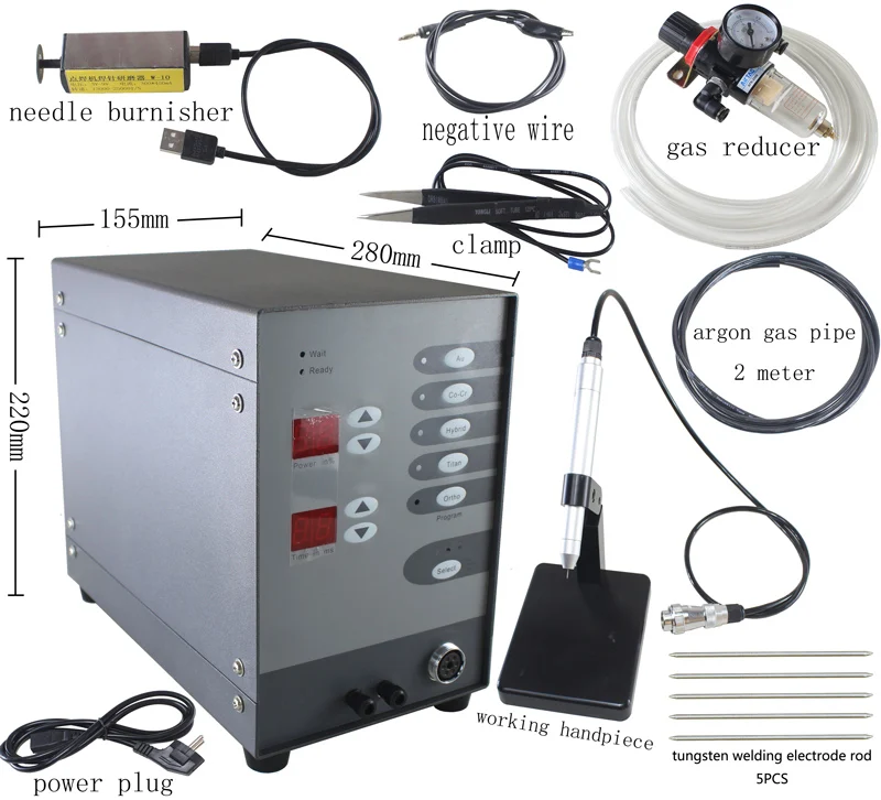 

Dental Spot Welding Machine with gasreducer , burnisher Automatic Numerical Control Touch Pulse Argon Arc Welder for Soldering