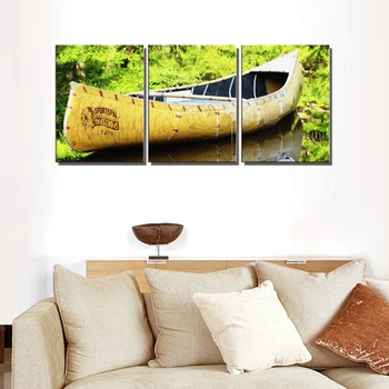 

3 Panels Wooden Boat Seascape Picture Art Printed Landscape Wall Art Canvas Paintings for Kitchen Home Decor Dropshipping Custom