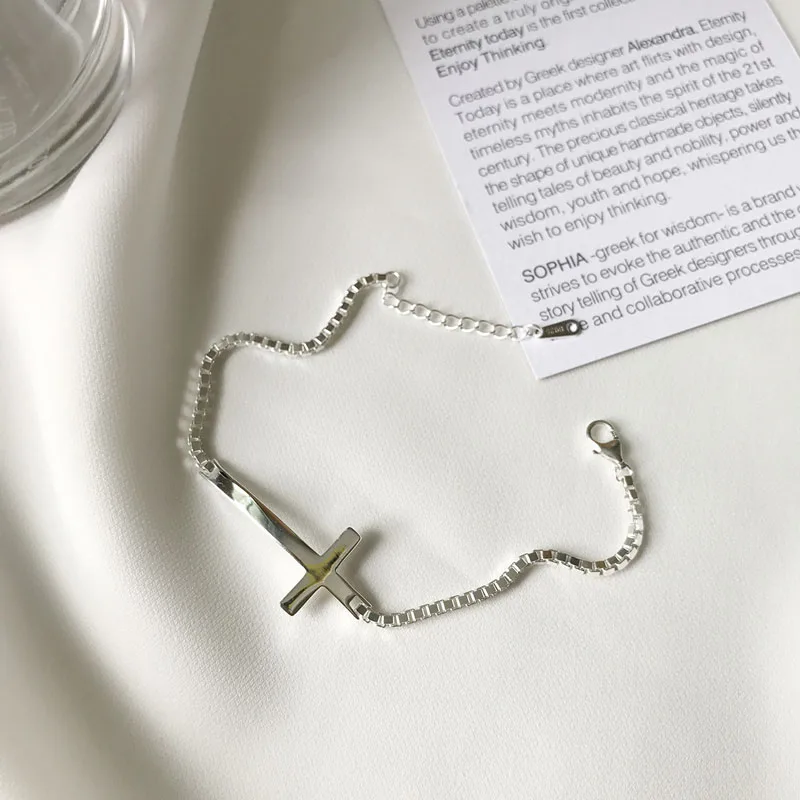 Трендовые браслеты с крестом для женщин, 925 серебряные ювелирные изделия, Подарочный браслет для женщин, браслеты, подарок