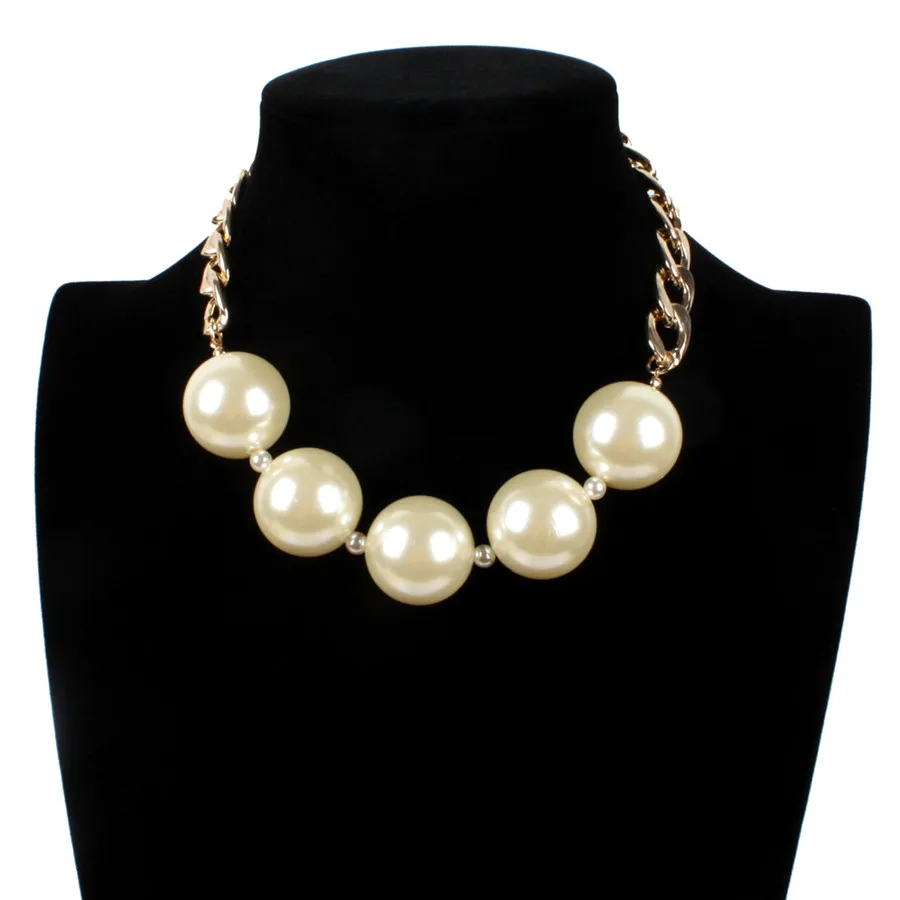 Большое ожерелье из искусственного жемчуга, женское ожерелье из нержавеющей стали с цепочкой, Жемчужное Ювелирное Украшение, массивное ожерелье, аксессуары для женщин - Окраска металла: peal necklace