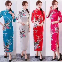 8 цветов китайский традиционный костюм печати женский атласный китайский женский халат Ladys Qipao ежедневно Повседневное вечерние в народном