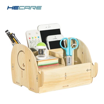 

HECARE New Desktop Storage Box Home Office Organizer Desk Wooden Remote Controller Containers Office Accessories Pen Holder Box