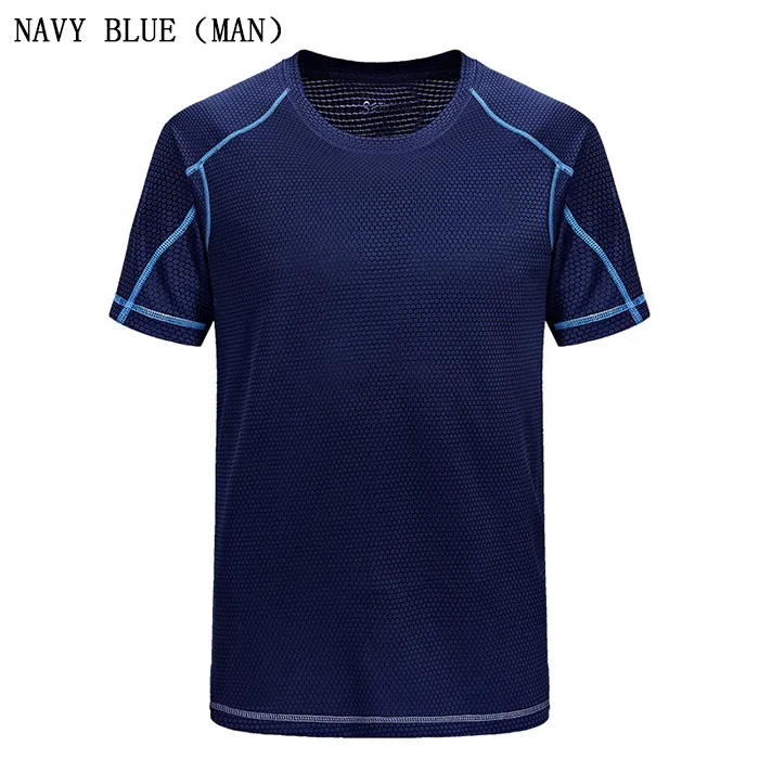 Новые летние парные модели, одноцветные быстросохнущие футболки с круглым вырезом, дышащие повседневные топы с коротким рукавом, футболки для фитнеса, эластичные футболки - Цвет: Man-Navy blue