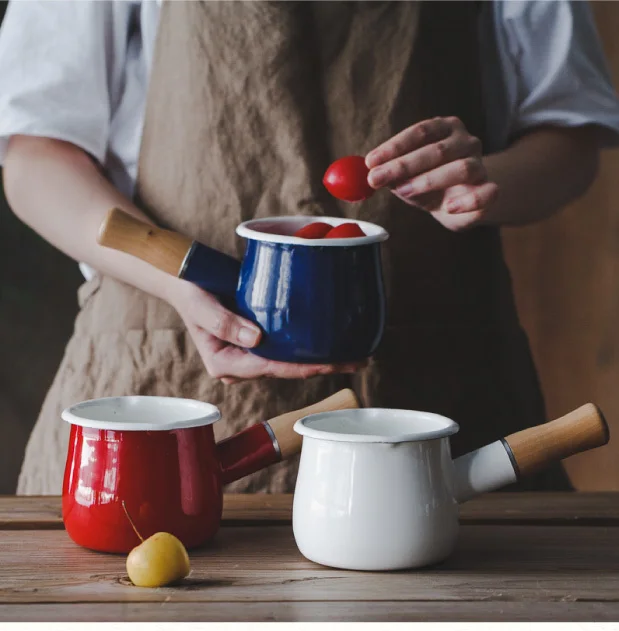 

Japanese mini milk pan electromagnetic furnace porcelain enamel butter pan single handle baby cooker saucepan small stewpot