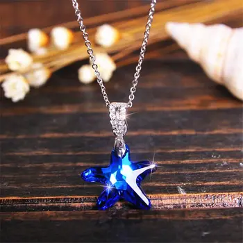 

SWAN JEWELRY Hot Sales Fine Crystal Starfish Pendants Necklaces Blue Fashion Sliver Chain Necklace Trendy Gifts Girl Friend Wife