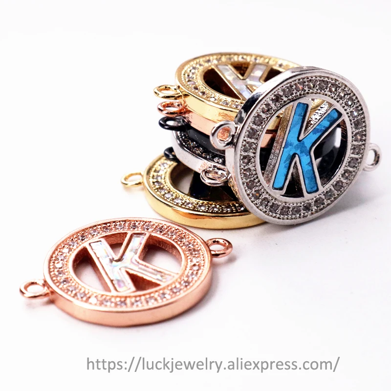 5 шт./лот удачи Jewel эмаль 26 Алфавит Письмо K Micro Pave чешские камни для DIY цепочки и