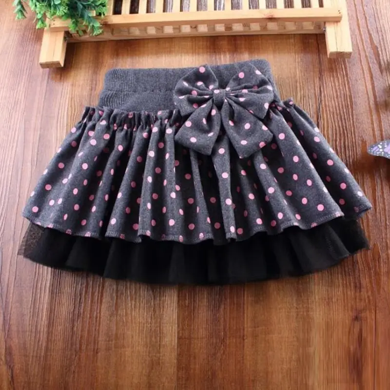 Г. Весенне-зимняя детская юбка принцессы с бантом детская плиссированная шерстяная танцевальная юбка вязаная одежда в горошек для маленьких девочек JW2997 - Цвет: gray girls skirts