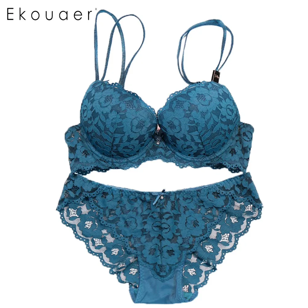 Ekouaer Sexy Bra Set Push Up Bra Lingerie Sets Women Lace Floral ...