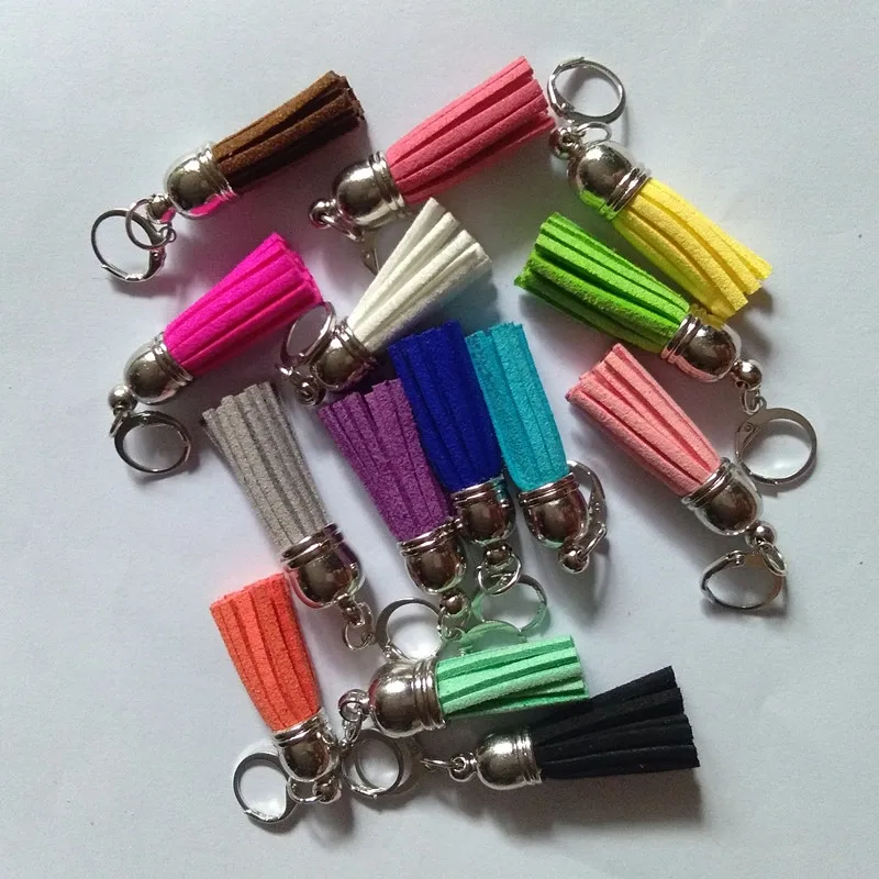 12 pcs/lot Suede Tassels Keychain 3 cm Tassel Keyring Bag Charms 15 Colors Pure Color Tassel
