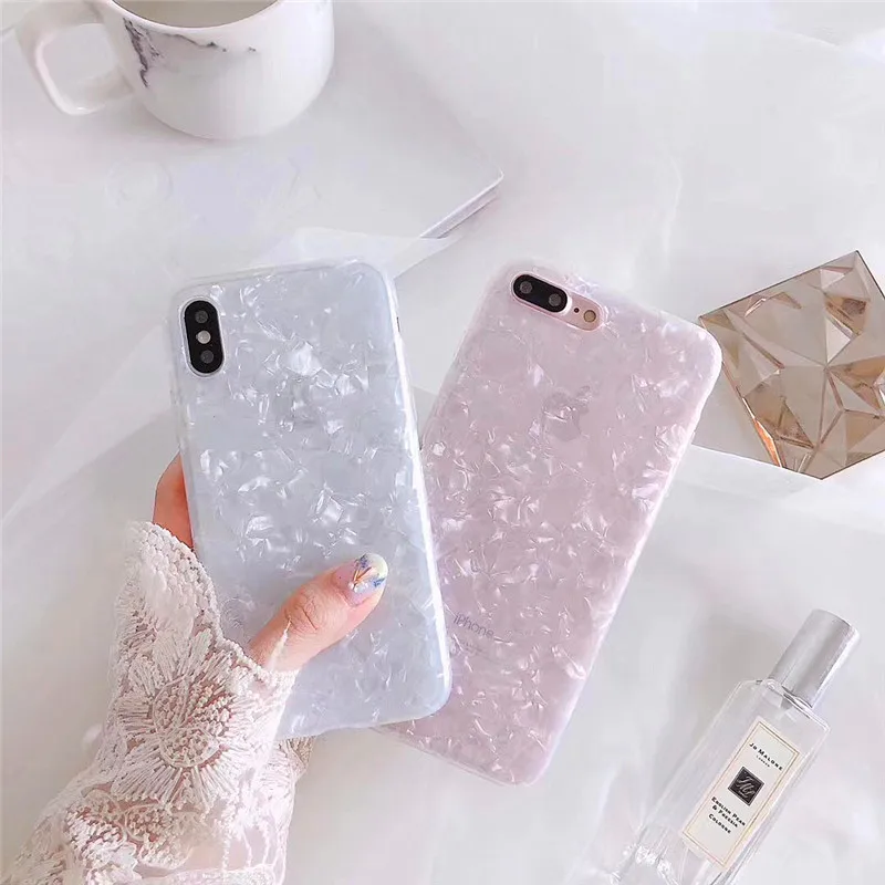 LUDI Cute Half-transparent Marble Phone Case for iphone 7 8 6 6s Plus Soft TPU Glossy Back Cover for iphone X                   7