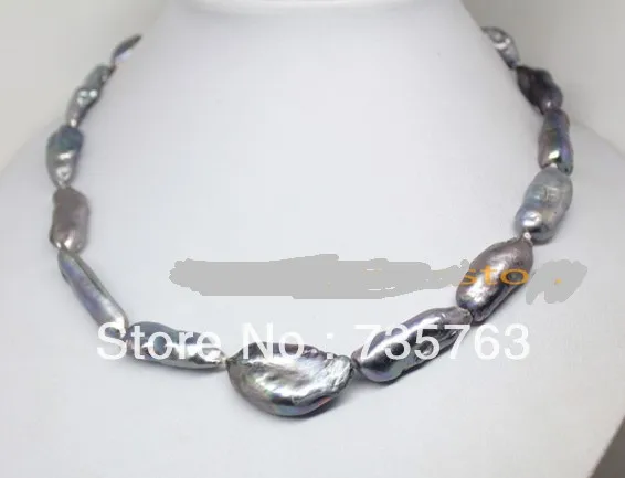 

HOT 00892 22mm-28mm freshwater black keshi reborn pearl necklace 17"long fashion jewelry