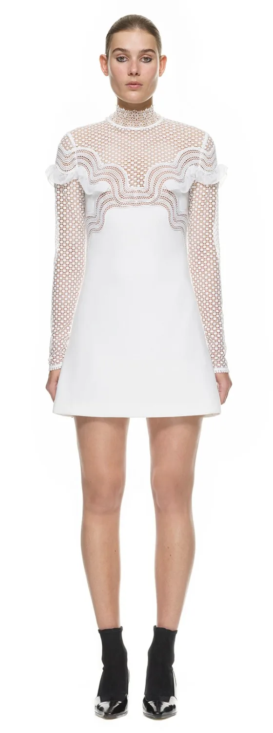 Self Portrait Women Mini White Lace Dress Sp Long Sleeve Round Neck Sexy Ladies Party Dress Ruffles High-neck Hollow Out Dress long-white-lace-dress : image Self Portrait Women Mini White Lace Dress Sp Long Sleeve Round Neck Sexy Ladies Party Dress Ruffles High-neck Hollow Out Dress long-white-lace-dress