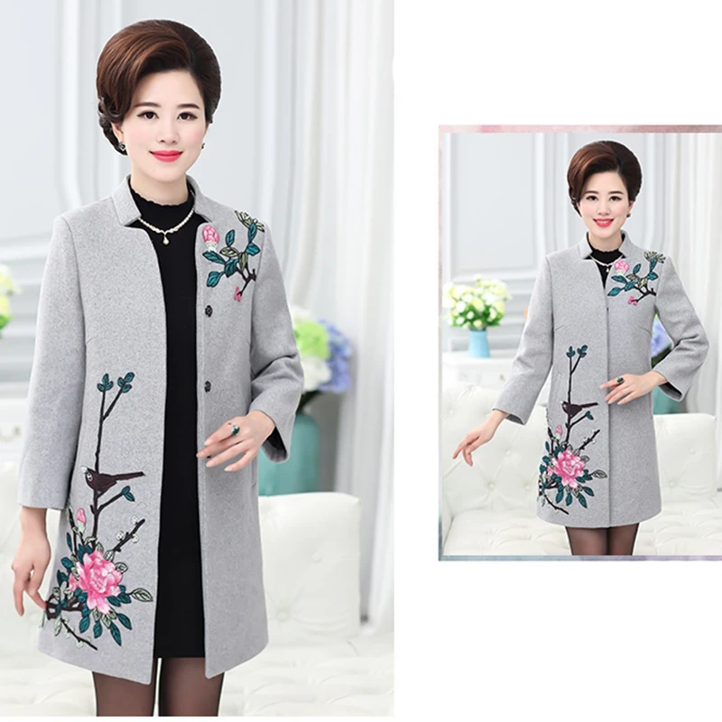 2019 winter woolen coat in the long section of embroidered single-breasted cotton coat women's woolen coat l103