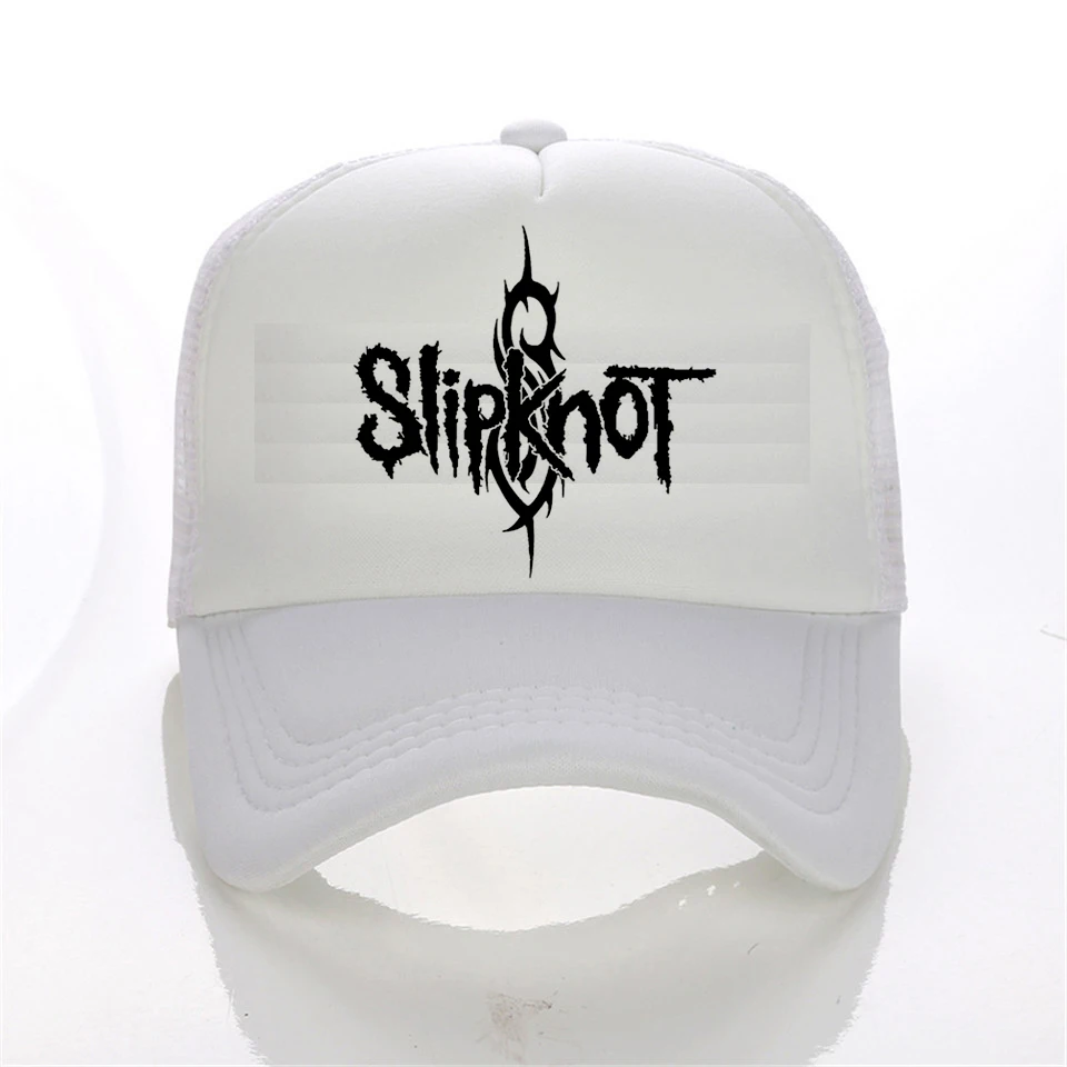 Летняя стильная модная мужская шапочка из спандекса Черная кепка мужская шляпа хлопок рок-группа Slipknot бейсболка - Цвет: Белый