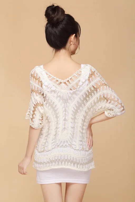 Aliexpress.com Buy Handmade Crochet Sweaters 2017 Women Elegant Hollow Out Batwing White Golden Woolen Sweater Smock Pullover Blusas Femininas 2075 from