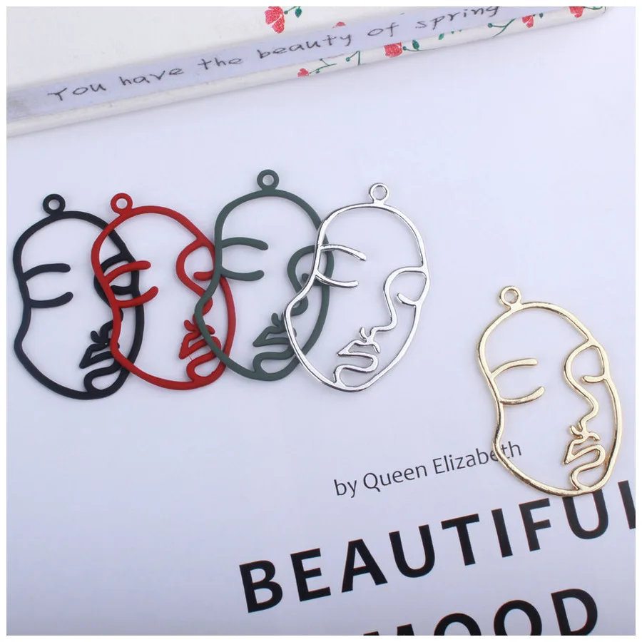 10Pcs/Lot 27*44mm Rubber Lacquer Hollow Face Charms Fit Jewelry Making Connector Diy Jewelry Findings Earrings Accessories 10Pcs/Lot 27*44mm Rubber Lacquer Hollow Face Charms Fit Jewelry Making Connector Diy Jewelry Findings Earrings Accessories