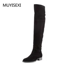 Высокие Сапоги выше колена; черные женские сапоги до колена из натуральной кожи на каблуке 3 см; женская зимняя обувь; LIH02 muyisxi