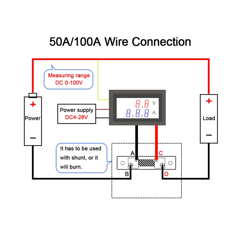 Вольтметр постоянного тока Амперметр постоянного тока 100 в/100А Двойной дисплей Панель метр Вольт Ампер метр с 100А/75мв Токовый Шунт