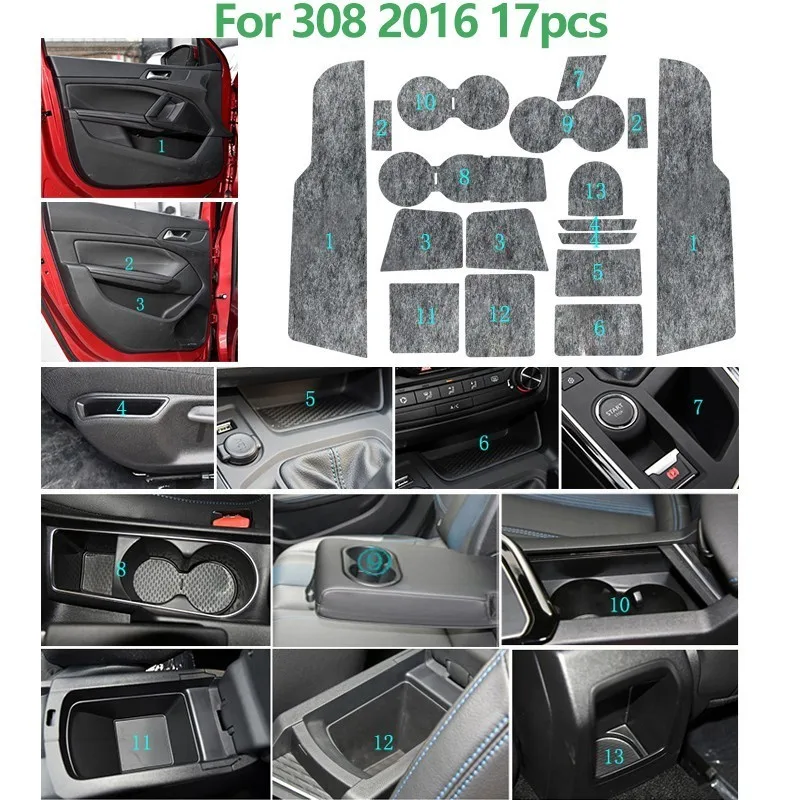 

Door Groove Mat Felted Wool Mat For Peugeot 301 307 308 308s 308 T9 1.2T 1.6T 408 508 Gate Slot Mat Pad Car Styling Accessories