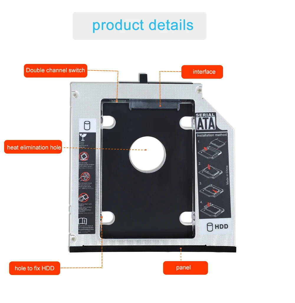 TISHRIC для IBM для lenovo ThinkPad T510 T520 T530 T420 T430 алюминиевый 12,7 мм 2nd HDD Caddy SATA 3,0 2," SSD чехол Корпус