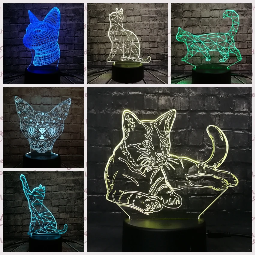 3D Кот серии ленивый кот ходьба кошка Многоцветный Светодиодный Ночник