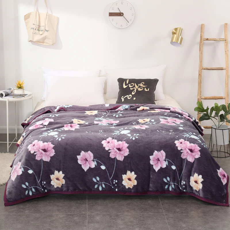 Фиолетовый flowerThickened качество плюшевое покрывало Одеяло 200x230 см высокая плотность