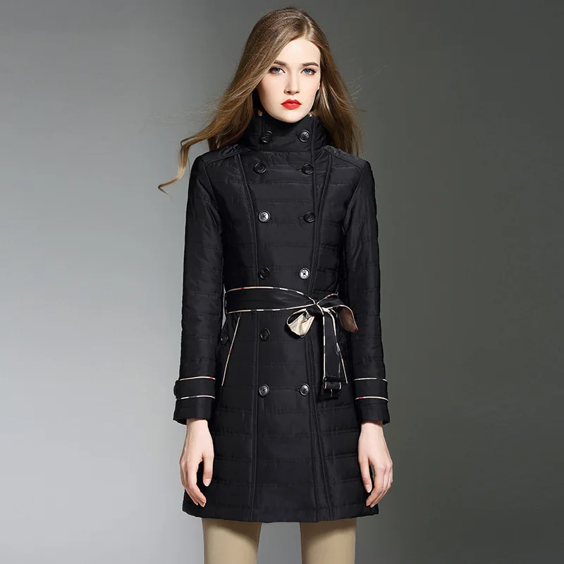 

BURDULLY High Quality Diamond Plaid Double Loose XL length cotton Coat Fall Winter Jacket Women Elegan Outerwear femme parka