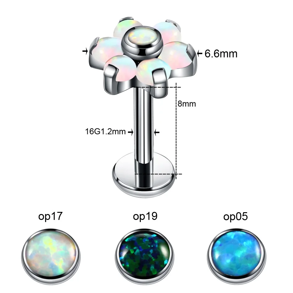 1 шт. титановый Опал пирсинг носа Перегородка носа кольца Клипсы Серьги язык губы кольцо микро Кожный Якорь Украшения для тела - Окраска металла: Style 6