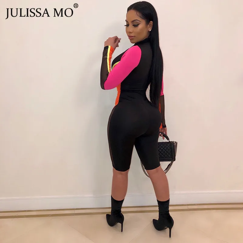 Женский комбинированный комбинезон JULISSA MO, спортивный комбинезон на молнии с сеточкой и длинным рукавом, весенний облегающий комбинезон