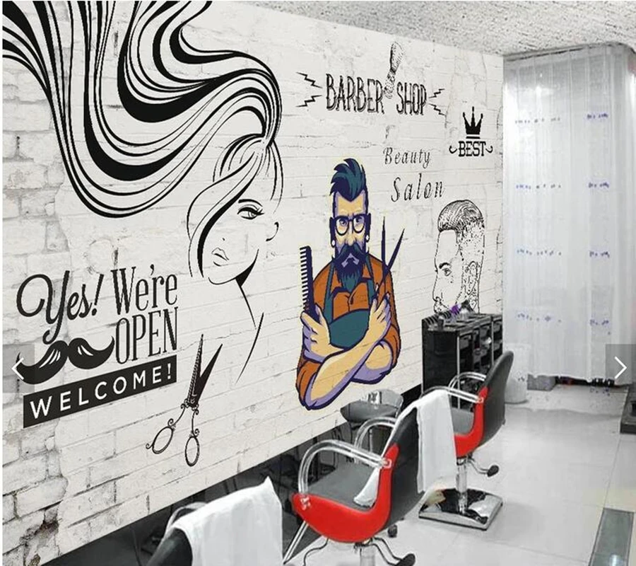 Custom barber shop papel de parede, barber fresco for living room