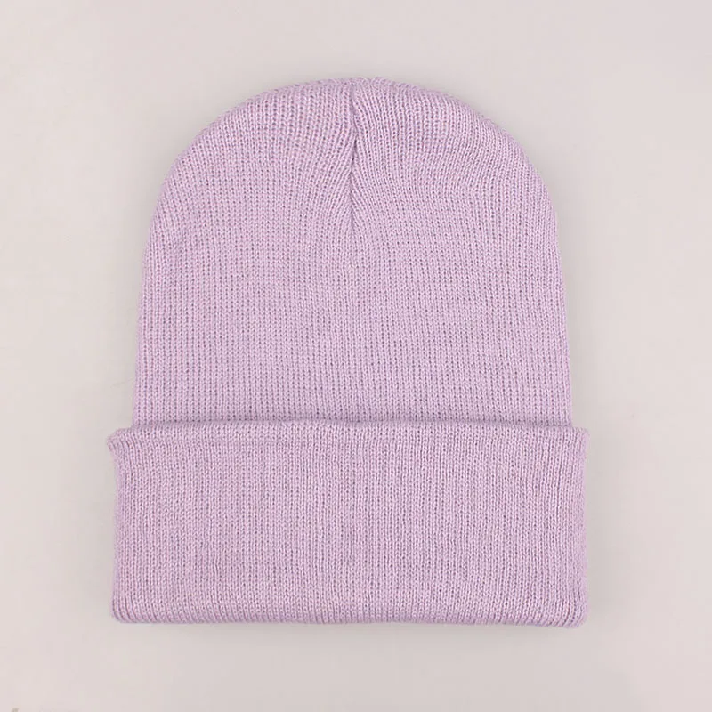 Light purple Cap Зимние шапки для женщин, Новые Вязаные шапки, одноцветные милые шапки для девочек, осенние женские шапки, теплые шапки, Женская Повседневная шапка - Цвет: Light purple Cap