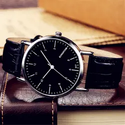 Черный Цвет Для мужчин часы моды 12 часов кварцевые часы мужской циферблат точное время кожаный ремешок для часов мужчина наручные часы