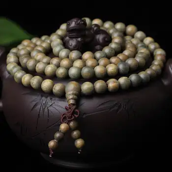 

BRO772 Natural Green Sandalwood Long Bracelets 6mm Buddhist 216 Beads Prayer Mala Rosary Fragrant Verawod Necklace