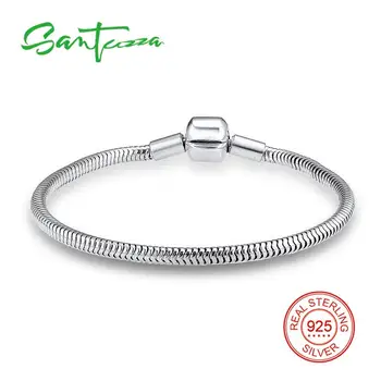 

SANTUZZA 925 Sterling Silver Snake Chain Bracelet Fit for Charms and Beads Pure Silver bracelet Chain Fashion Jewelry