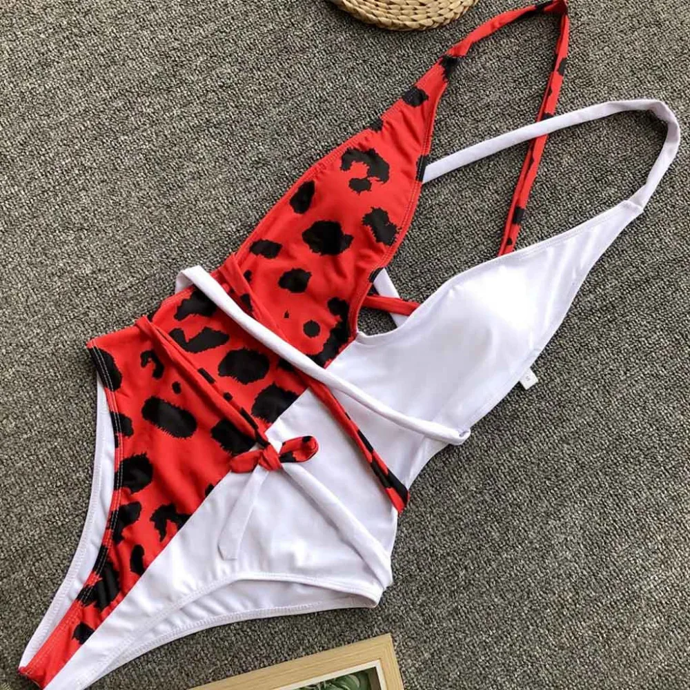 Сексуальный Одноцветный бандажный цельный леопардовый комплект, женский бюстгальтер пуш-ап с подкладкой, Летний Пляжный купальный костюм, пляжная одежда, 3 цвета