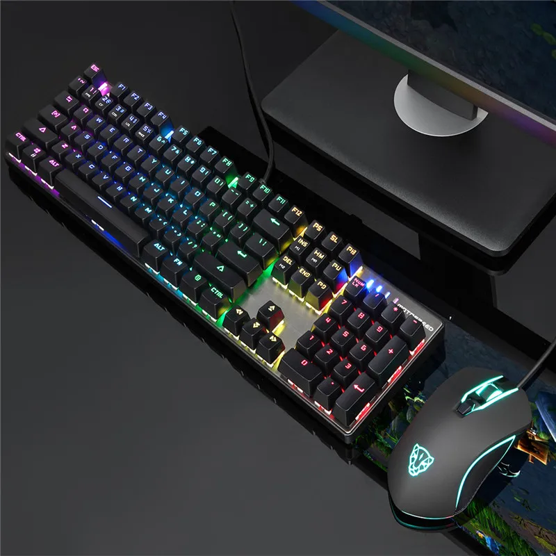 Motospeed CK888 механическая клавиатура RGB подсветка светодиодный USB Проводная клавиатура мышь набор с кабелем 1,8 м для компьютера Pro Gamer