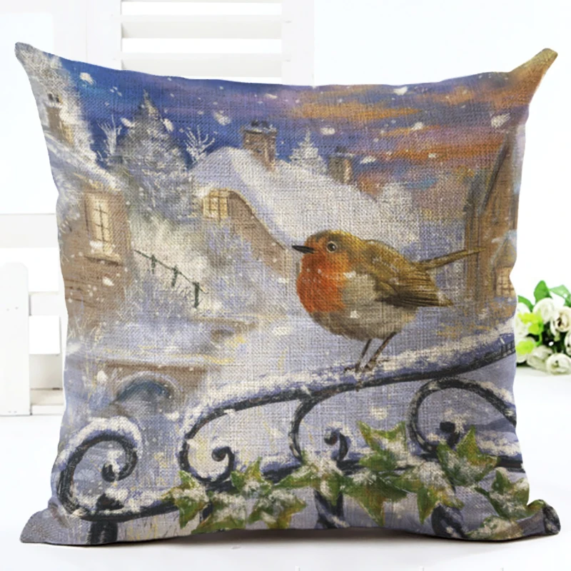 

Chirstmas Birds Style Cushion Throw Pillowcase Home Decorative cushion Cotton Linen Birds Printing Cojines 45X45cm