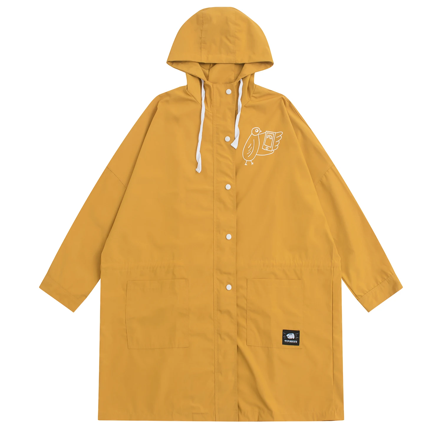 

Spring Autumn Casual Oversized Women Trench Coats Hooded Yellow Outwear Coat Windbreaker For Men And Ladies Letters Cartoon