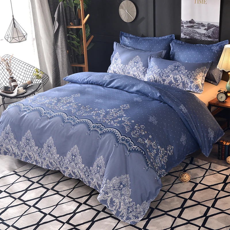 2/3 предмета в комплекте; Эксклюзивная тесьма; евро классический цветочный набор пододеяльников в европейском стиле Постельное белье одеяло постельное белье Наволочка US/EU Size52 - Цвет: Синий