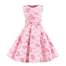 Платья без рукавов с круглым вырезом для девочек-подростков; платье принцессы с цветочным принтом и бантом в стиле ретро; платья для маленьких детей; Roupa Infantil Menina