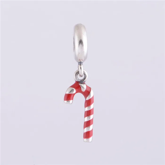 Authentic 925 Sterling Silver Screw Red Enamel Candy Cane Dangle Charm