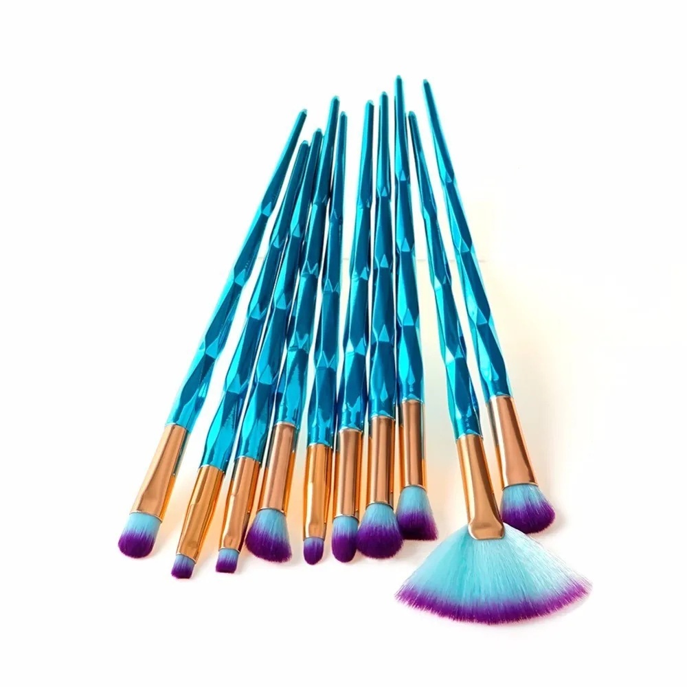 makeup brush set 7pcs/10pcs/12pcs unicorn diamond rainbow face& eye professional make up brush kit tools